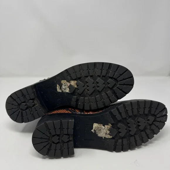 Asos Design Womens Snake Print Buckle Moto Boots Brown Black Chunky Heel Size 8 - Picture 8 of 11